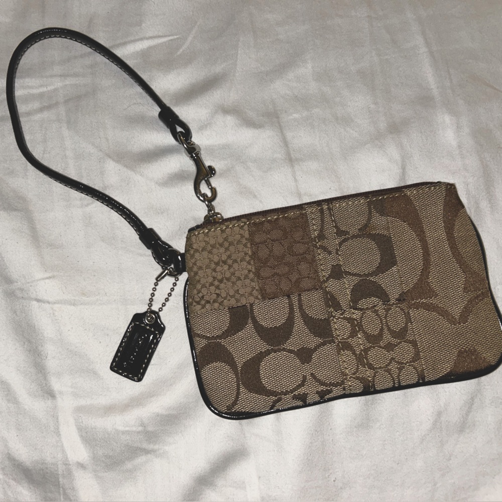 Vintage Coach Small Brown Classic Monogram Zip Wristlet - *CLEAN NON-SMOKING*